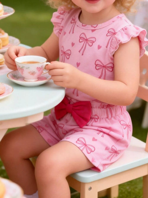 Children's Bowknot Ruffle Sleeve Top and Shorts Set - Seedandsoulful