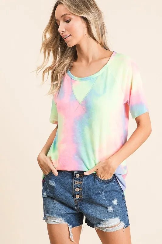 BiBi Tie Dye French Terry Print Top - Seedandsoulful