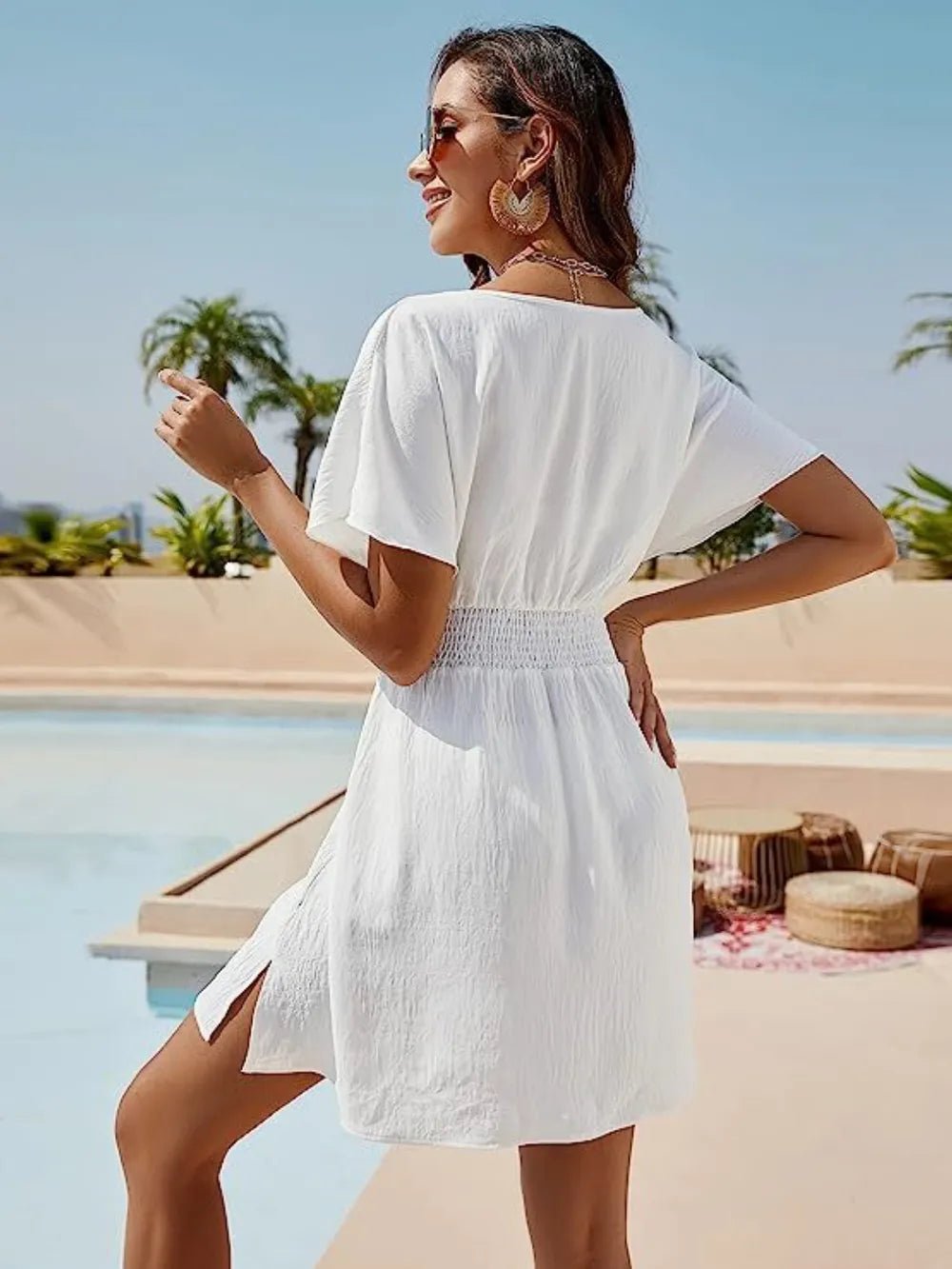 Smocked V - Neck Short Sleeve Dress - Seedandsoulful