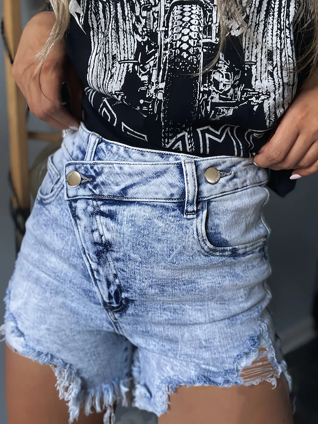 High Waisted Distressed Denim Shorts with Frayed Hem - Seedandsoulful