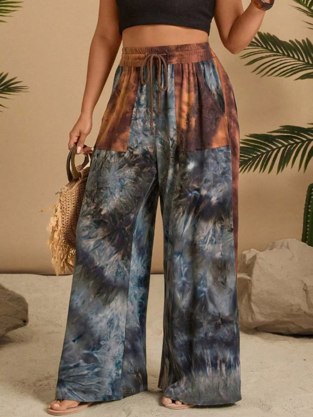 Full Size Tie - Dye Wide Leg Casual Pants Plus Size - Seedandsoulful