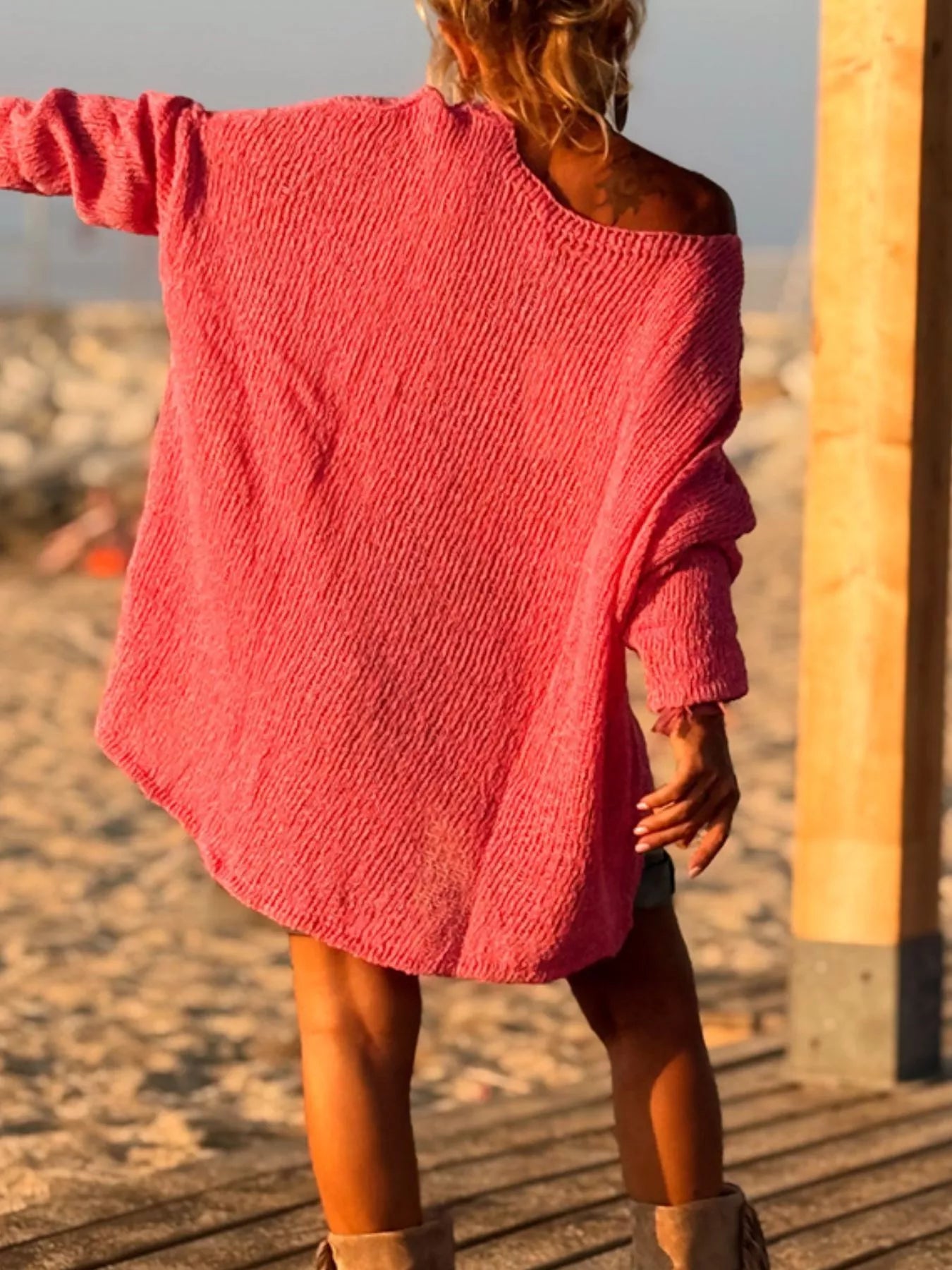 Heart V - Neck Dropped Shoulder Sweater - Seedandsoulful