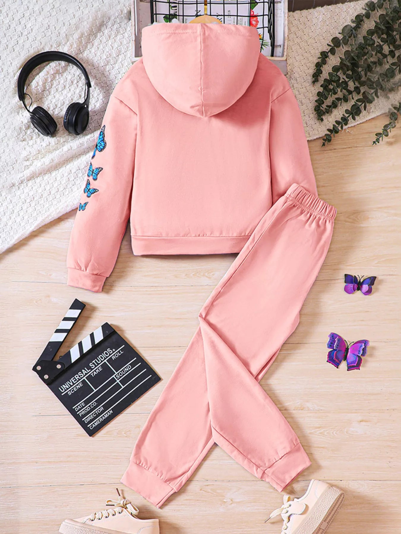 Childrens's Butterfly Print Hoodie & Pants Set - Seedandsoulful