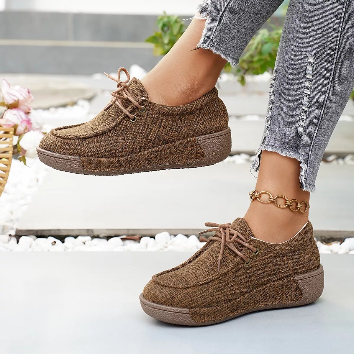Round Toe Lace - Up Sneakers - Seedandsoulful