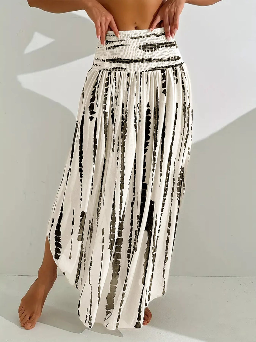 Smocked Asymmetrical Hem Skirt - Seedandsoulful