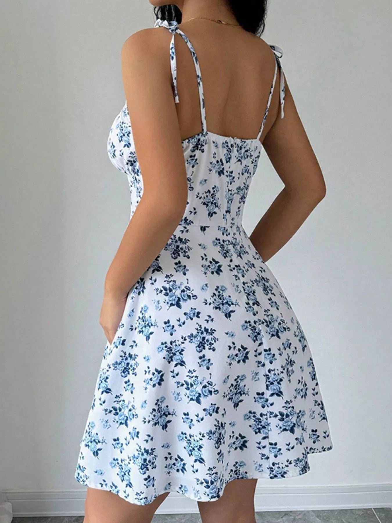 Floral Print Tie Strap Mini Dress - Seedandsoulful
