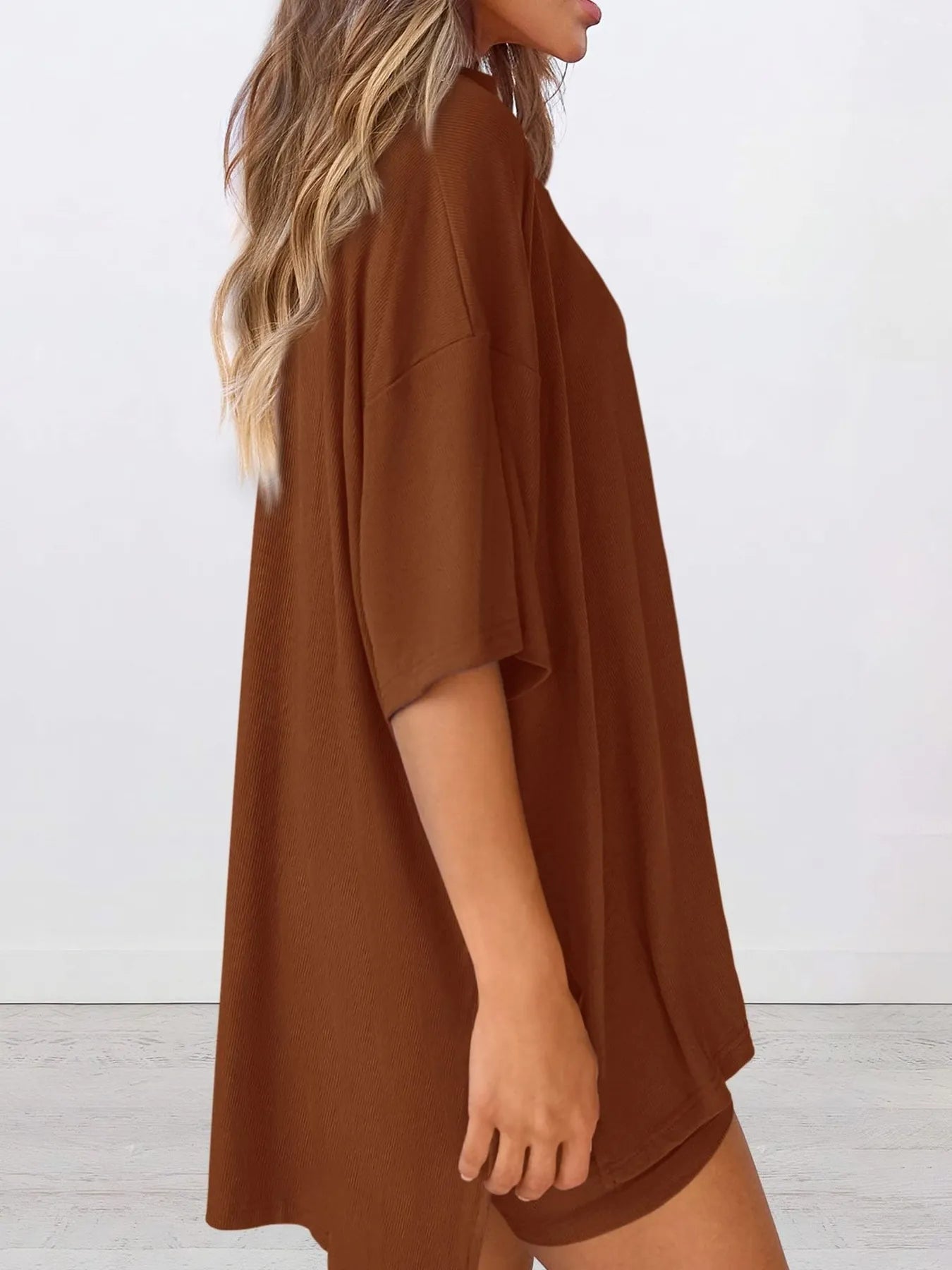 Full Size Oversized Round Neck Top and Shorts Set Plus Size - Seedandsoulful