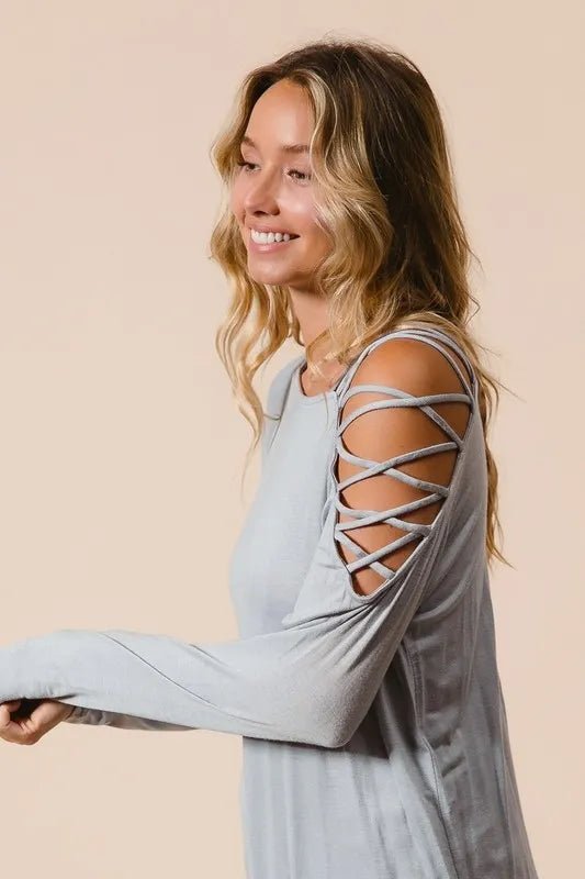 BiBi Jersey Knit One Shoulder Top with Criss Cross - Seedandsoulful