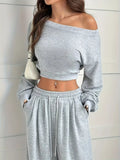 Full Size Boat Neck Crop Top & Wide Leg Pants Set Plus Size - Seedandsoulful