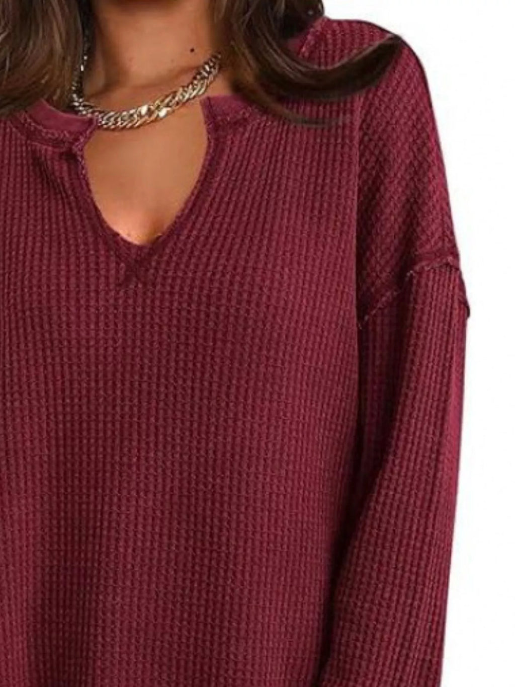 Slit Notched Long Sleeve T-Shirt - Seedandsoulful