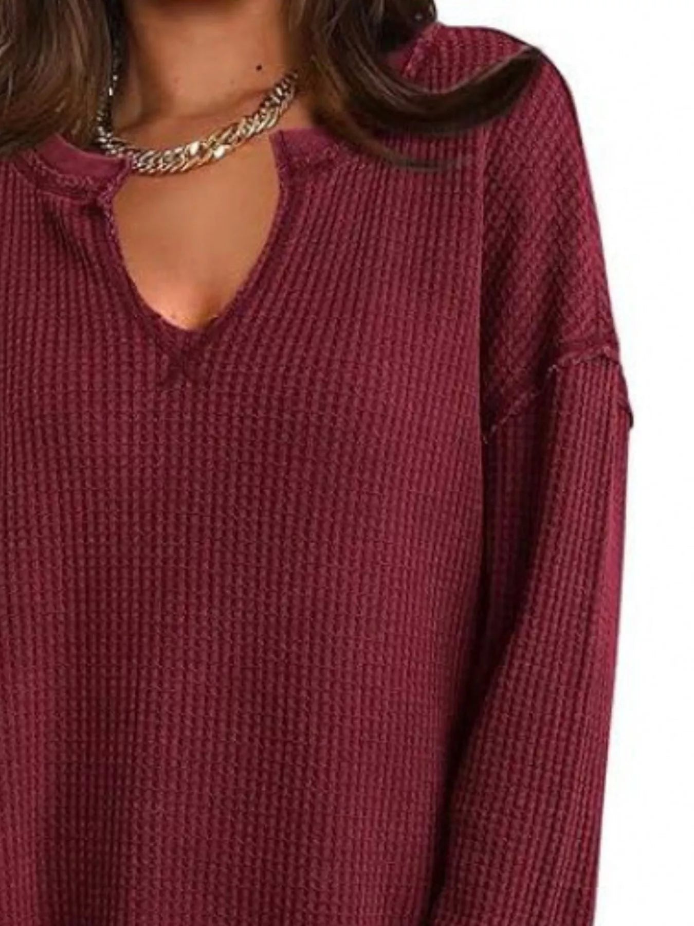 Slit Notched Long Sleeve T-Shirt - Seedandsoulful