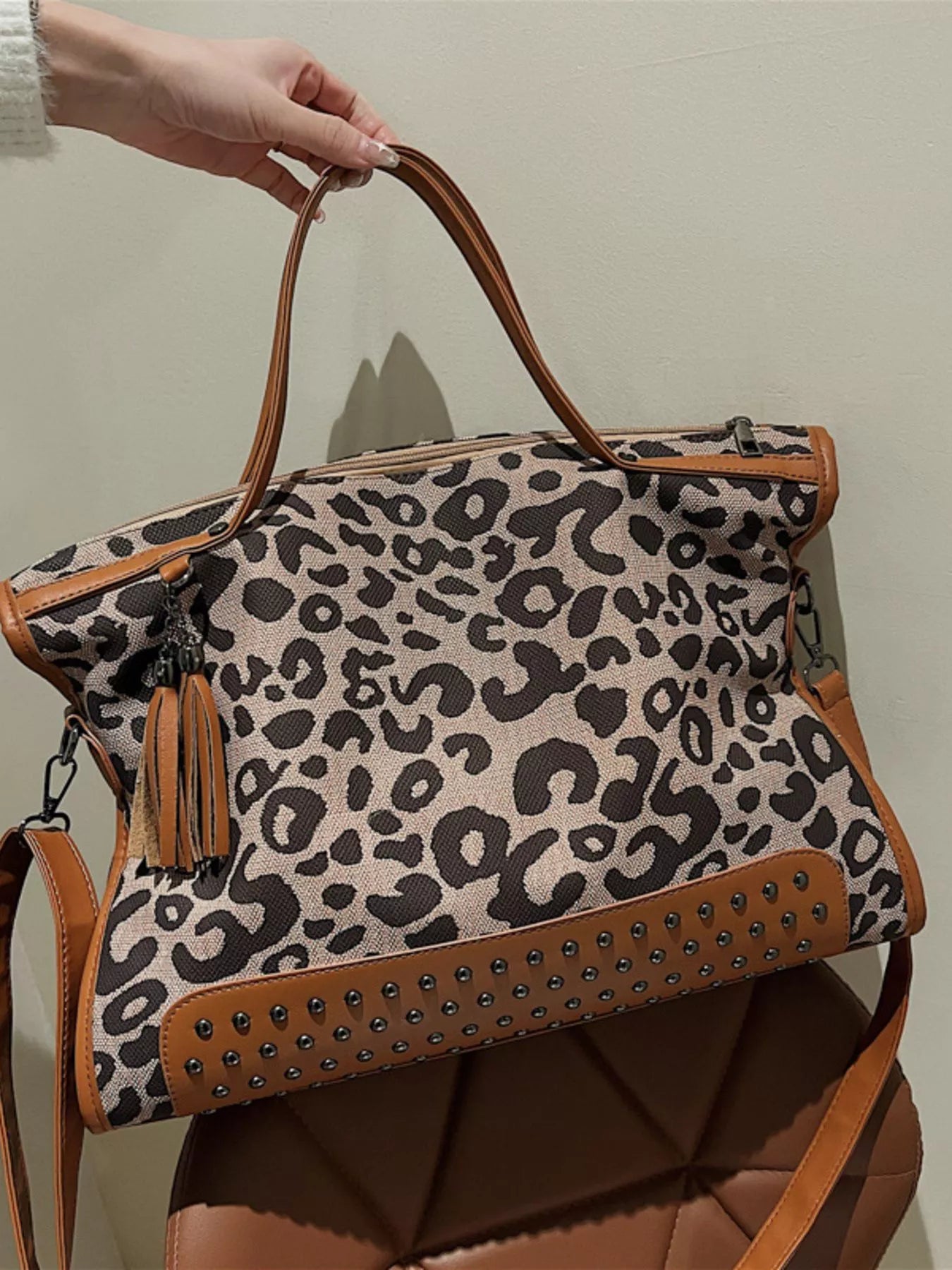 Leopard Studded Tote Bag - Seedandsoulful