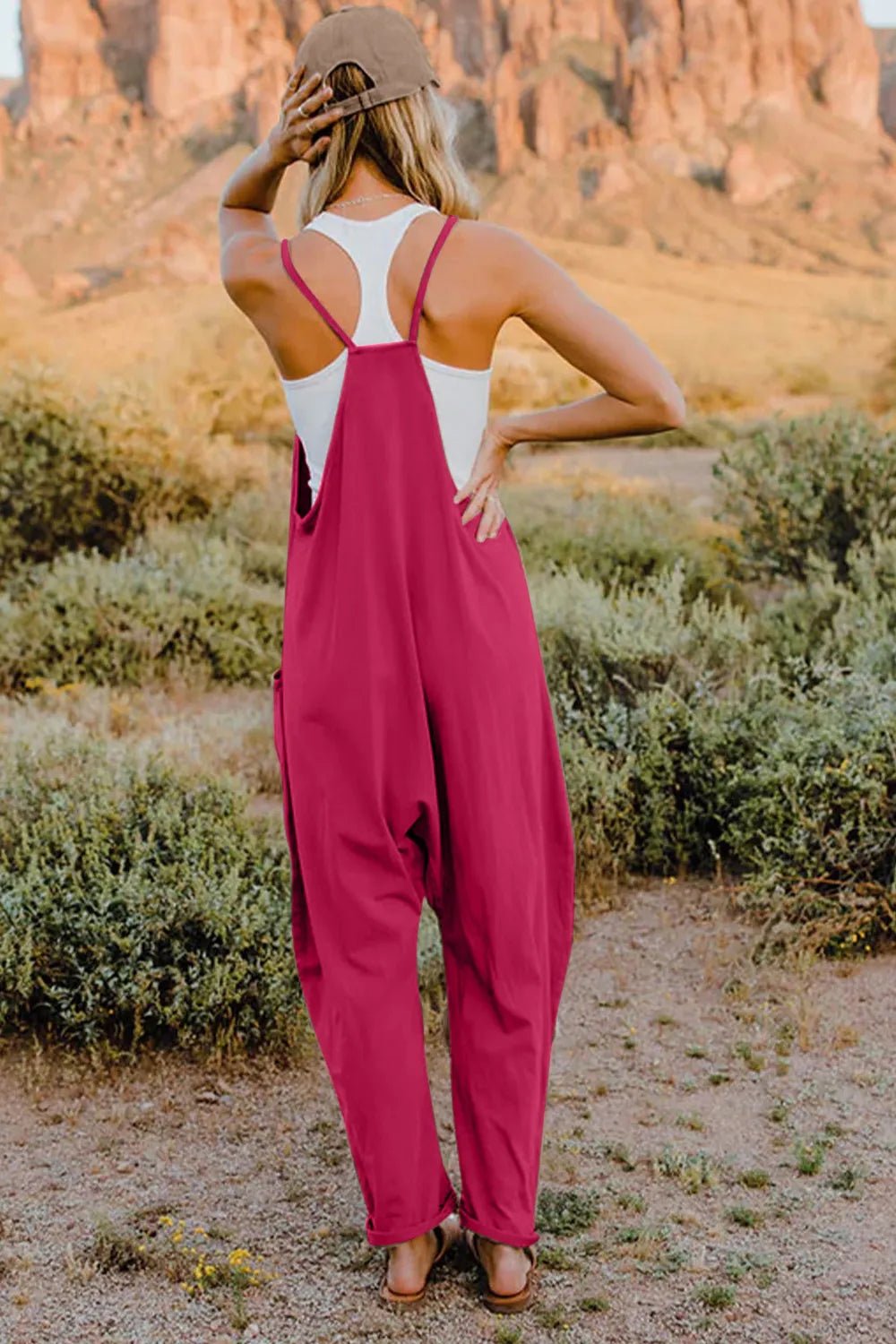 Double Take Full Size V - Neck Sleeveless Jumpsuit with Pockets - Seedandsoulful