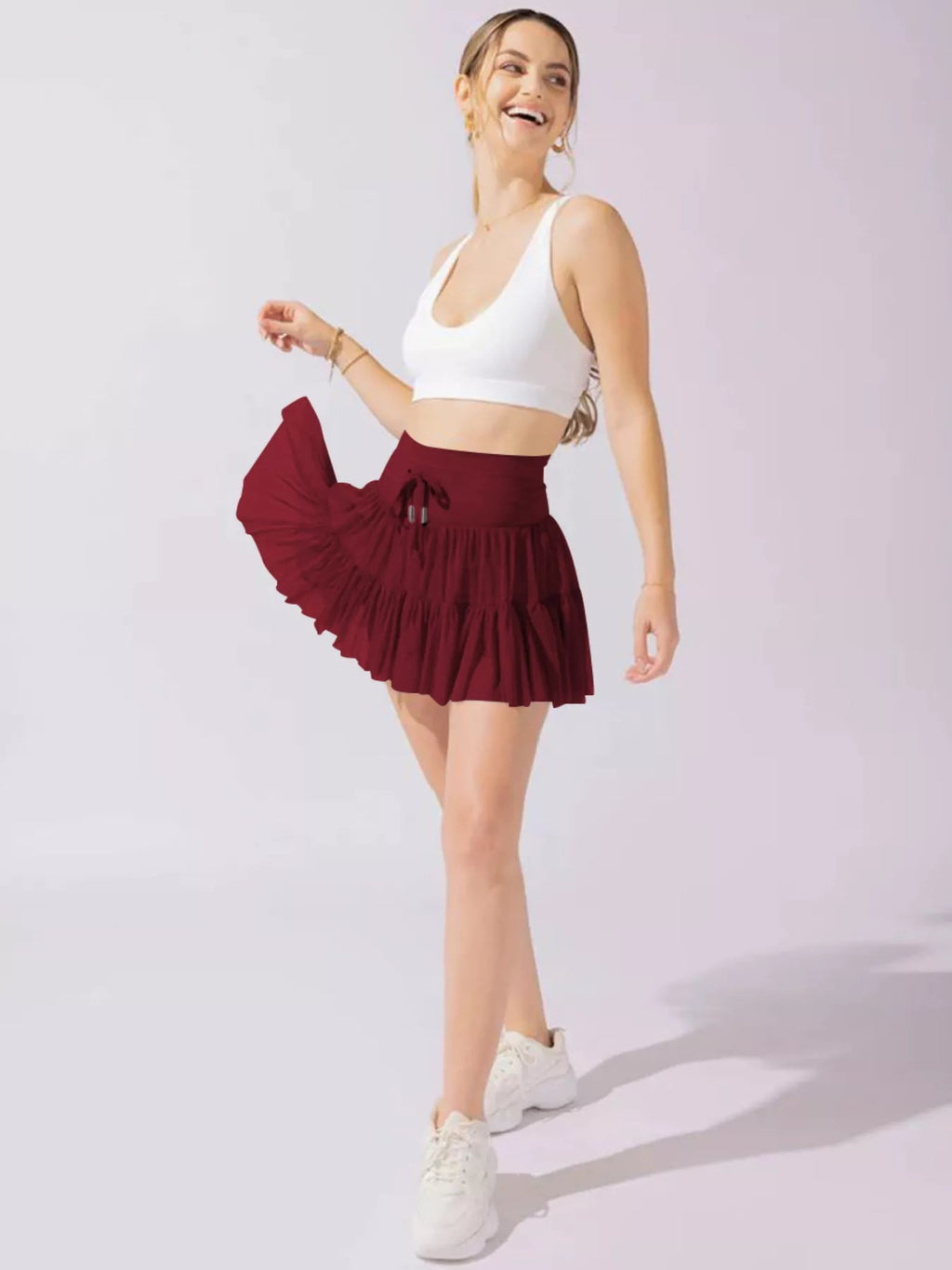 Tiered Skort with Drawstring - Seedandsoulful