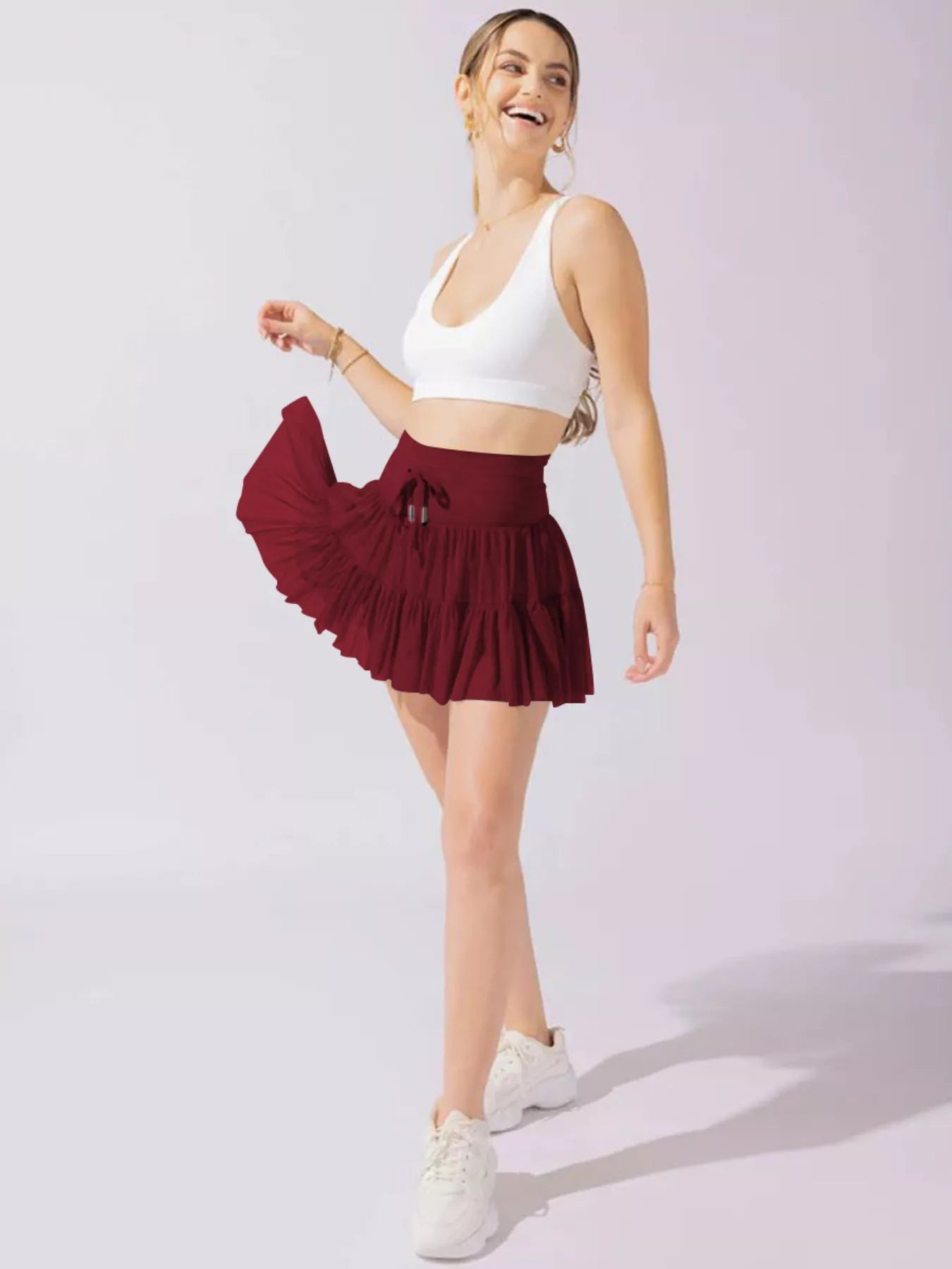Tiered Skort with Drawstring - Seedandsoulful