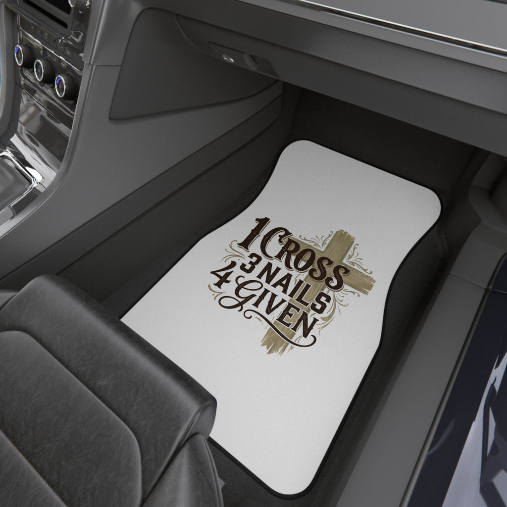 Car Mats — "1 Cross 3 Nails 4 Given" Religious Christian Floor Mat Set (4 - Piece) - Seedandsoulful