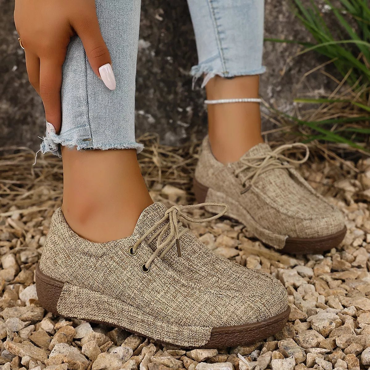 Round Toe Lace - Up Sneakers - Seedandsoulful