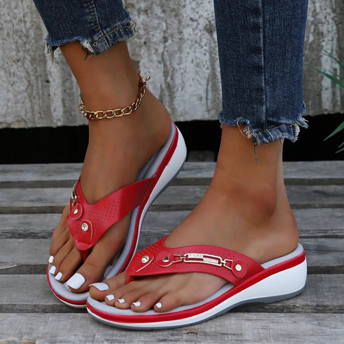 Thong Sandals with Gold Buckle Detail - Seedandsoulful