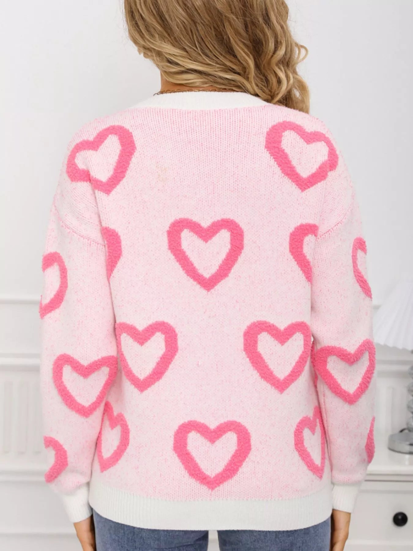 Valentine's Day Heart Pattern Round Neck Sweater - Seedandsoulful