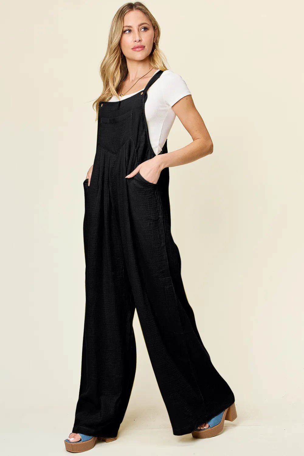 Double Take Full Size Texture Wide Strap Wide Leg Overall - Seedandsoulful
