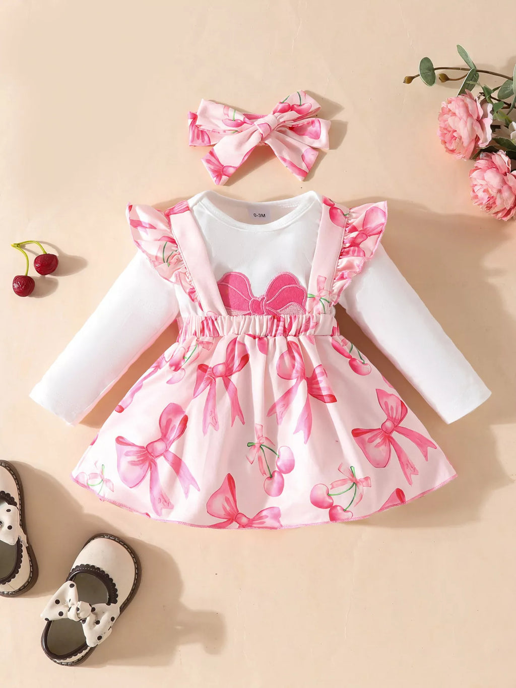 Children's Bowknot Print Ruffle Trim 3 Piece Set - Seedandsoulful