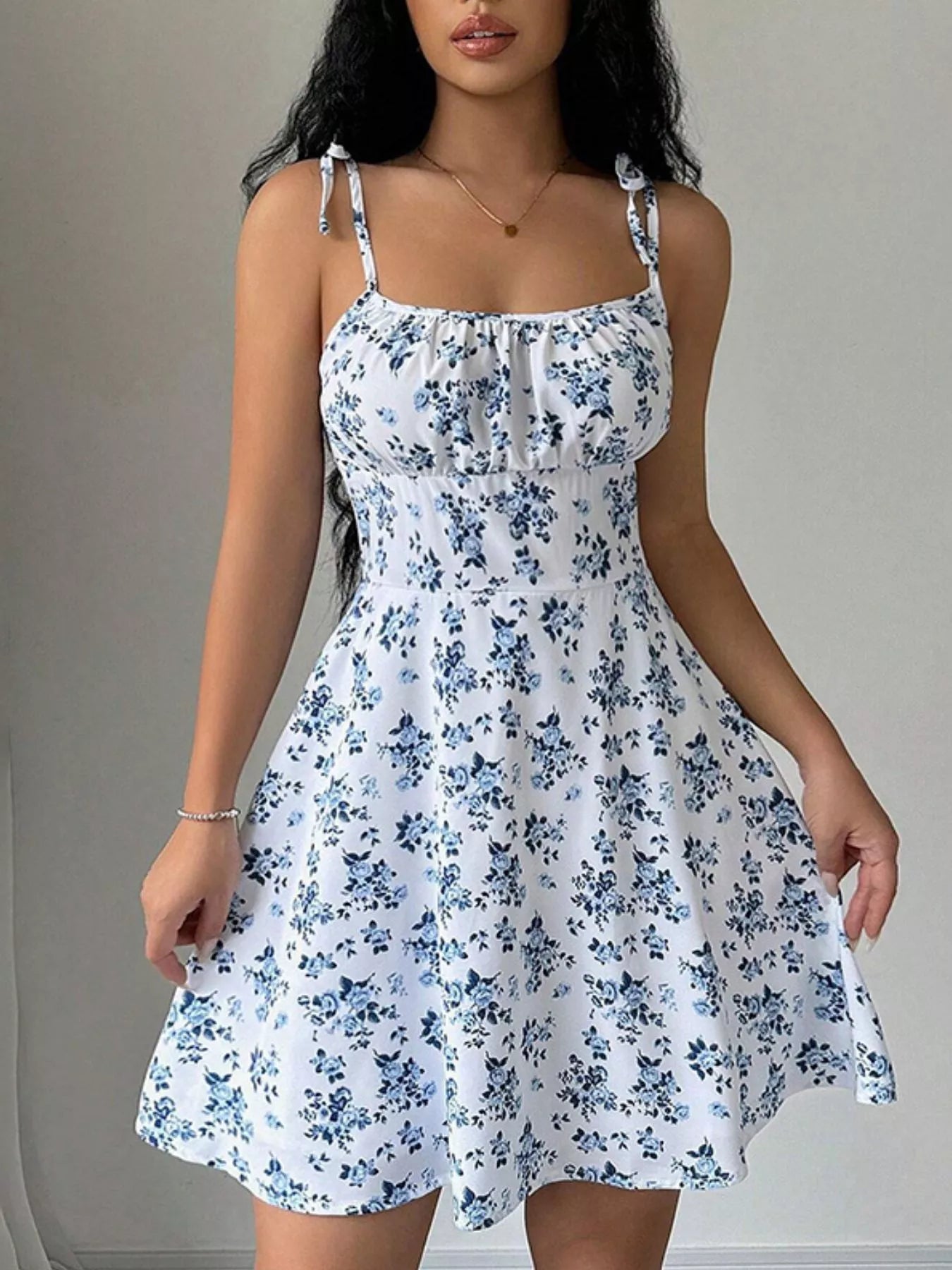 Floral Print Tie Strap Mini Dress - Seedandsoulful