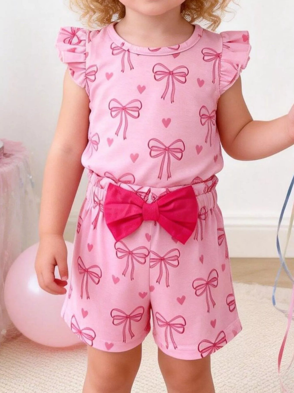 Children's Bowknot Ruffle Sleeve Top and Shorts Set - Seedandsoulful