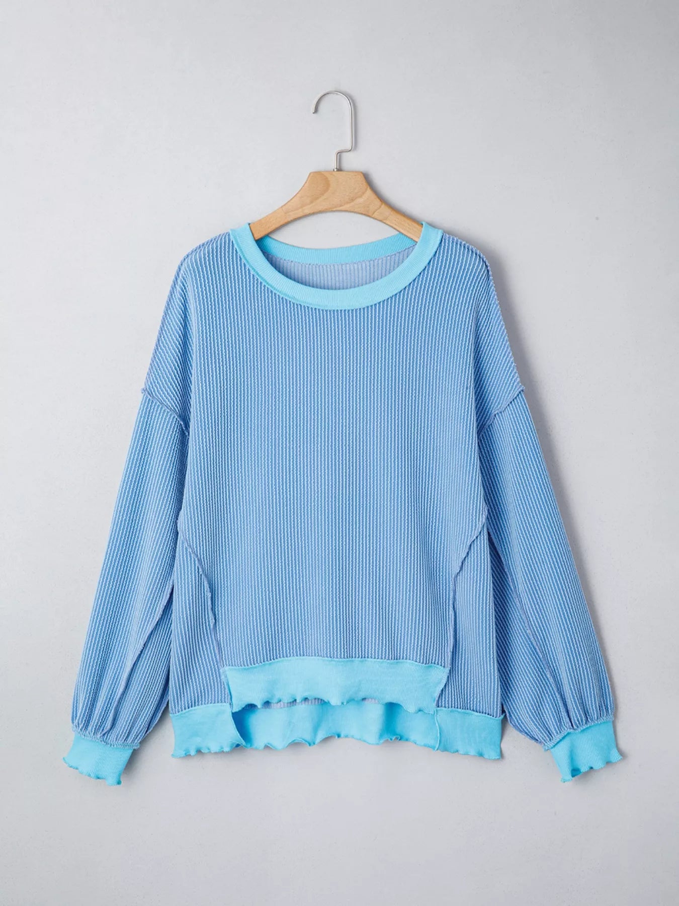 Twisted Rib Uneven Hem Drop Shoulder Loose Knit Top - Seedandsoulful