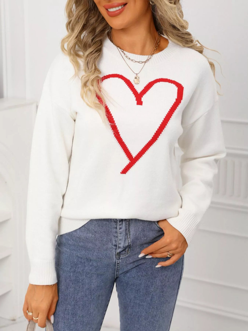 Valentine's Day Heart Graphic Dropped Shoulder Sweater - Seedandsoulful