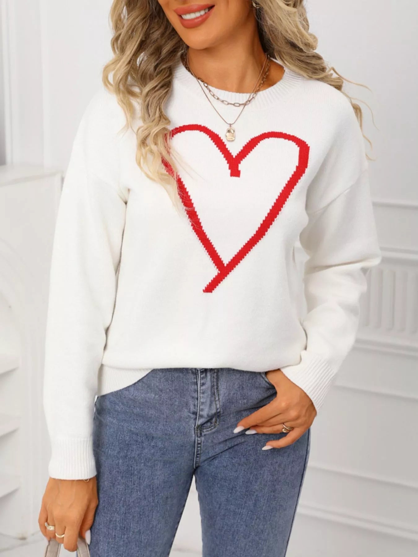 Valentine's Day Heart Graphic Dropped Shoulder Sweater - Seedandsoulful