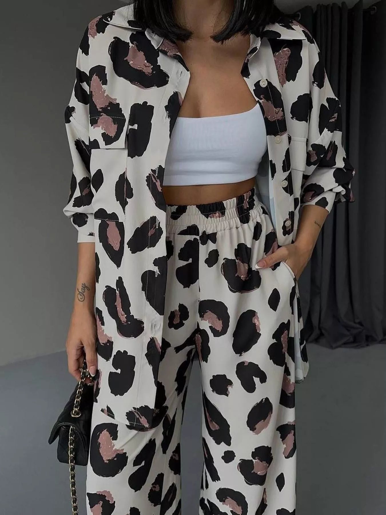 Leopard Print Relaxed Fit Shirt and Pants Two - Piece Set - Seedandsoulful