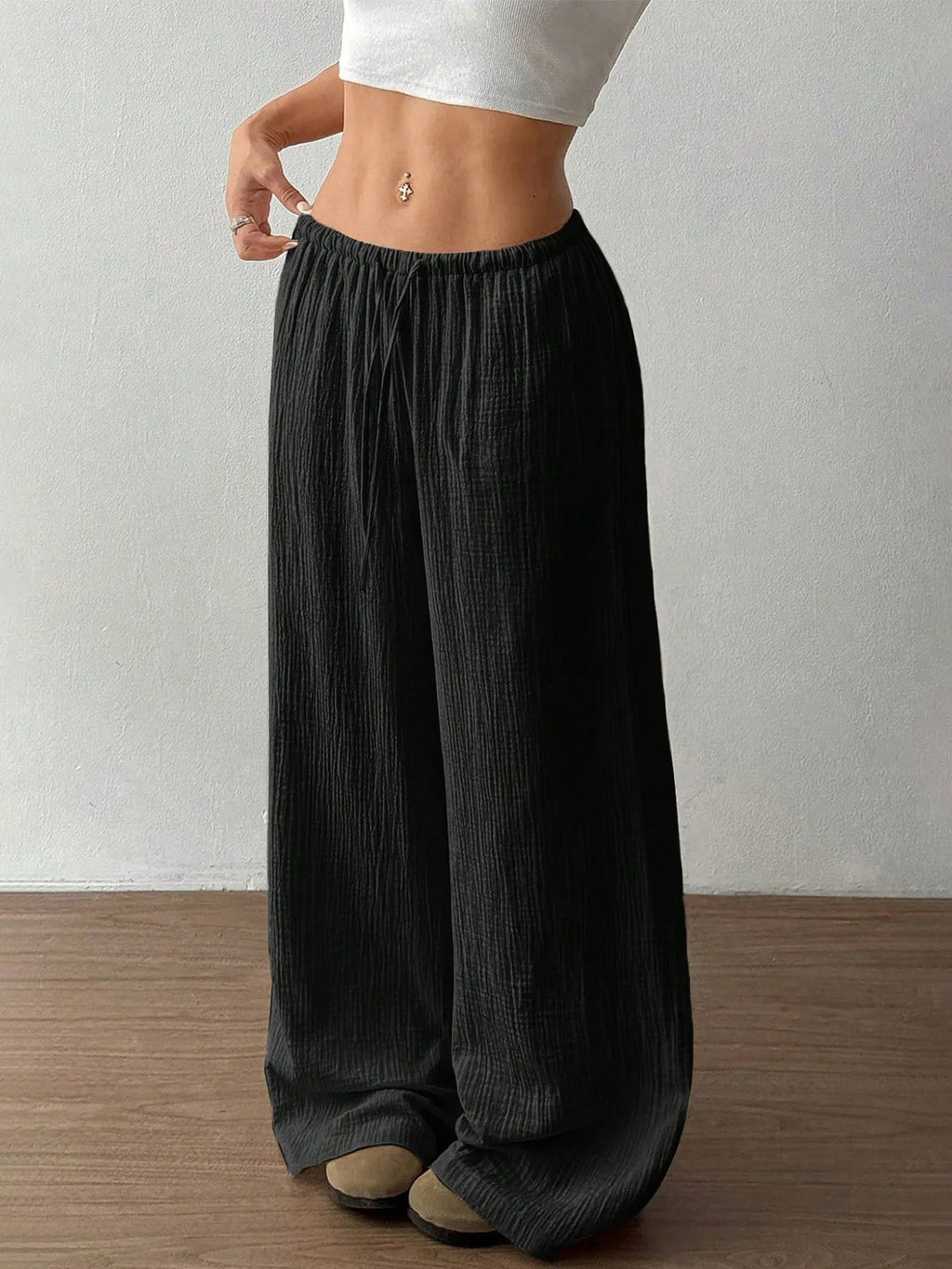 Drawstring Wide - Leg Casual Pants - Seedandsoulful
