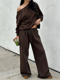 Boat Neck Long Sleeve Sweatshirt and Pants Set - Seedandsoulful