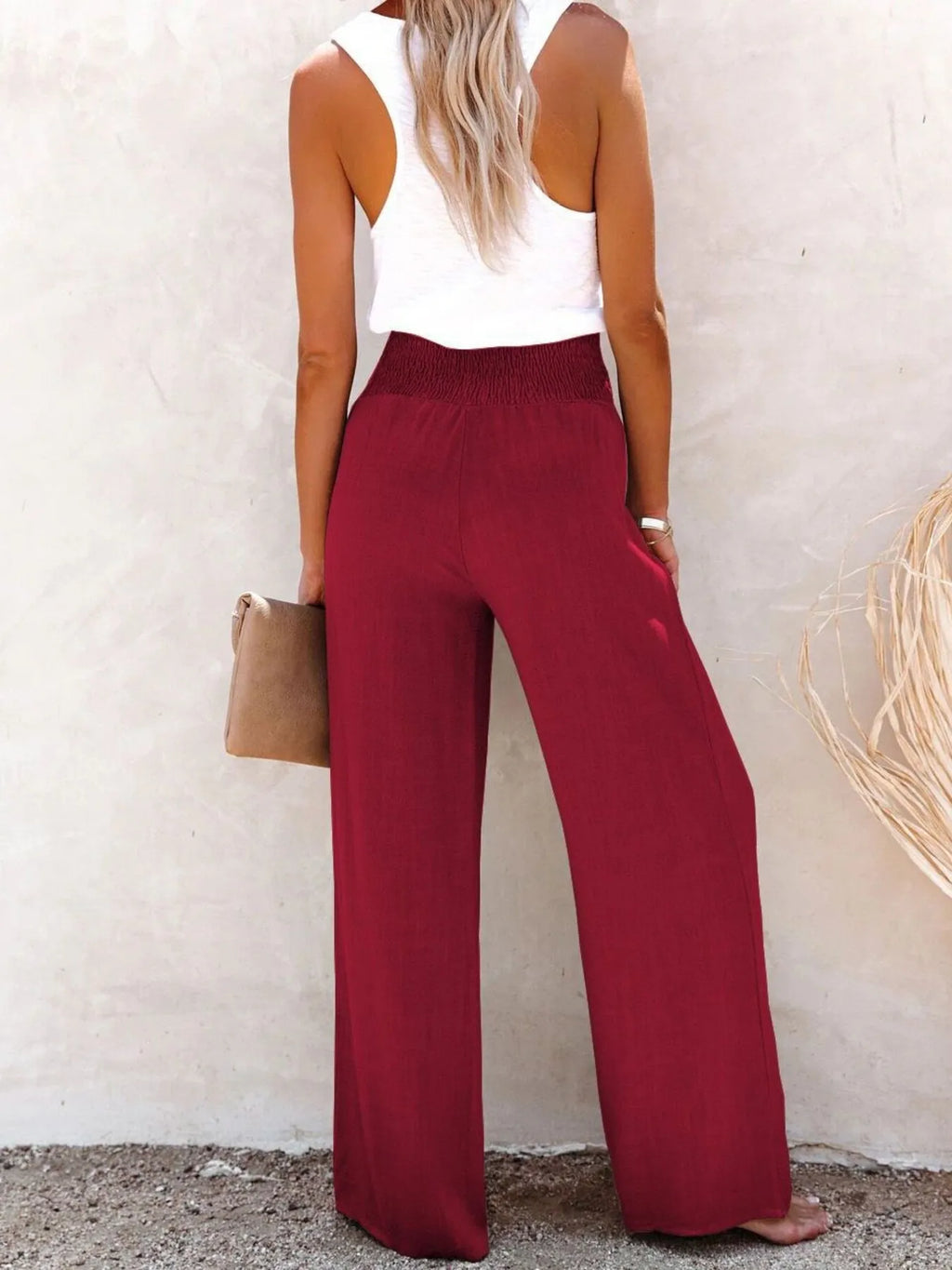 Full Size High - Waisted Textured Wide Leg Pants Plus Size - Seedandsoulful