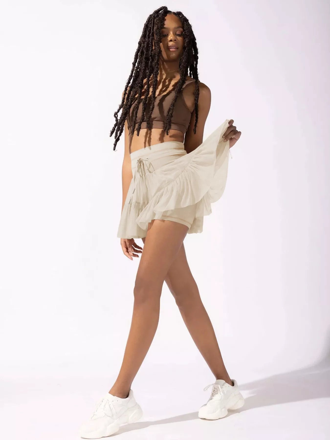 Tiered Skort with Drawstring - Seedandsoulful