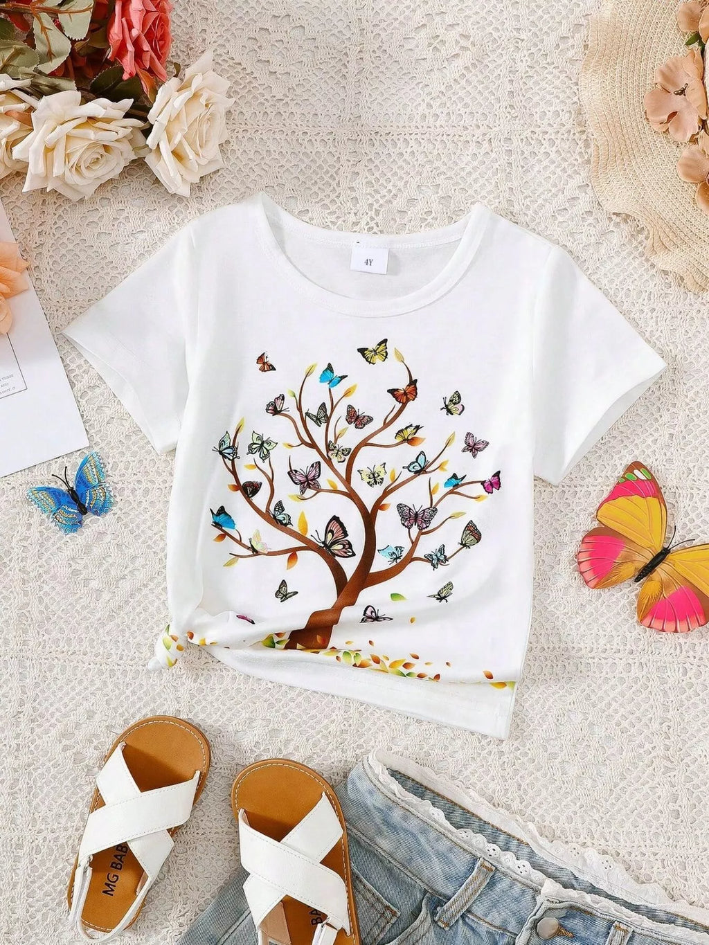 Children's Butterfly Tree Graphic Casual T-Shirt - Seedandsoulful
