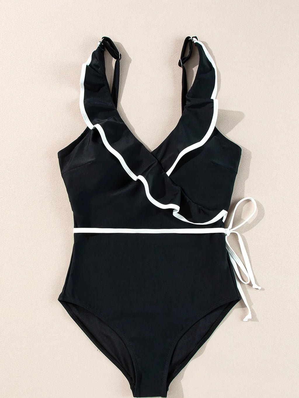 Ruffle Trim V - Neck One - Piece Swimsuit - Seedandsoulful