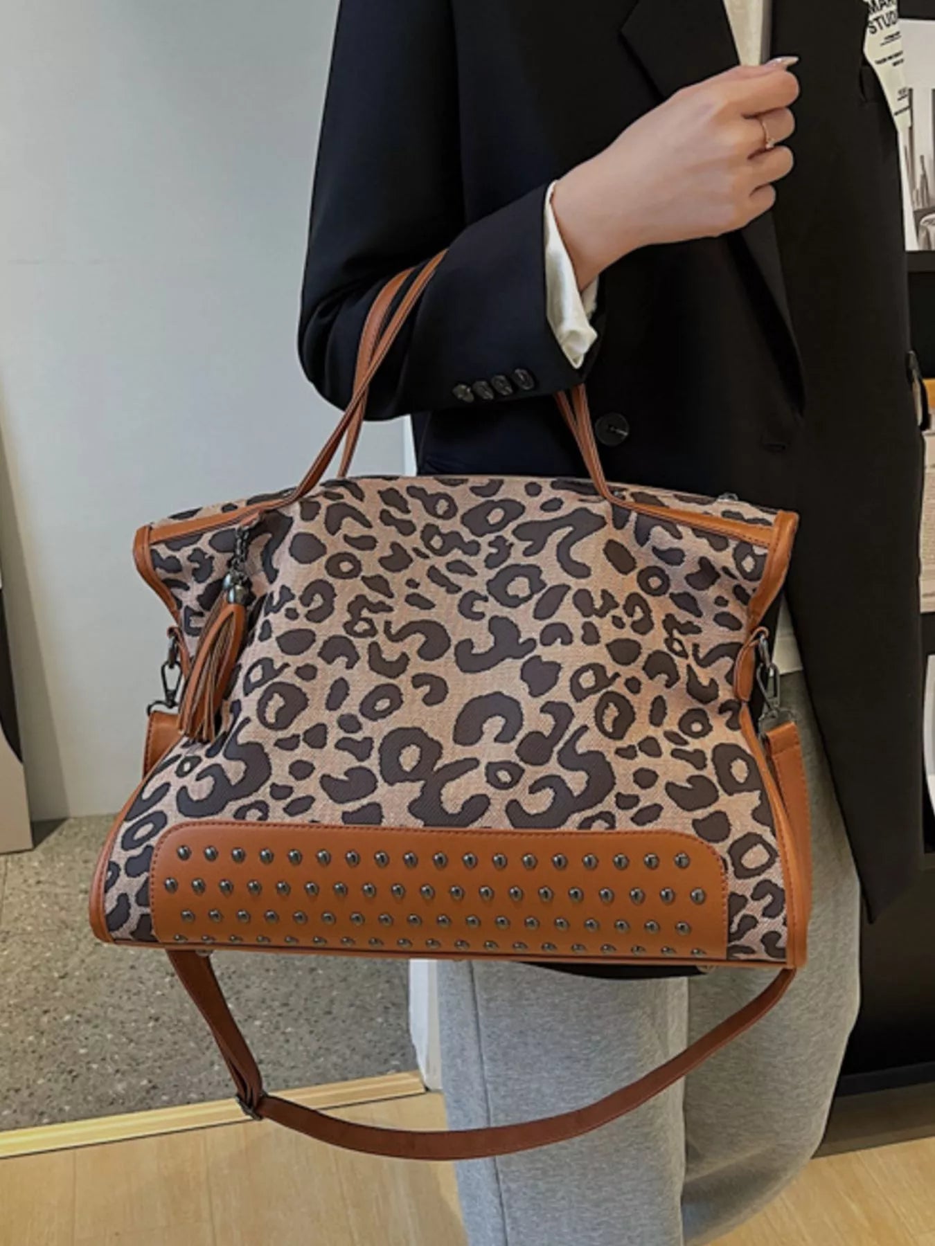 Leopard Studded Tote Bag - Seedandsoulful