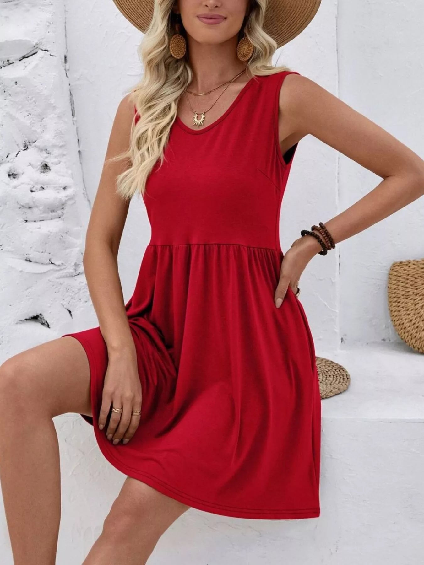 V - Neck Sleeveless Mini Dress - Seedandsoulful
