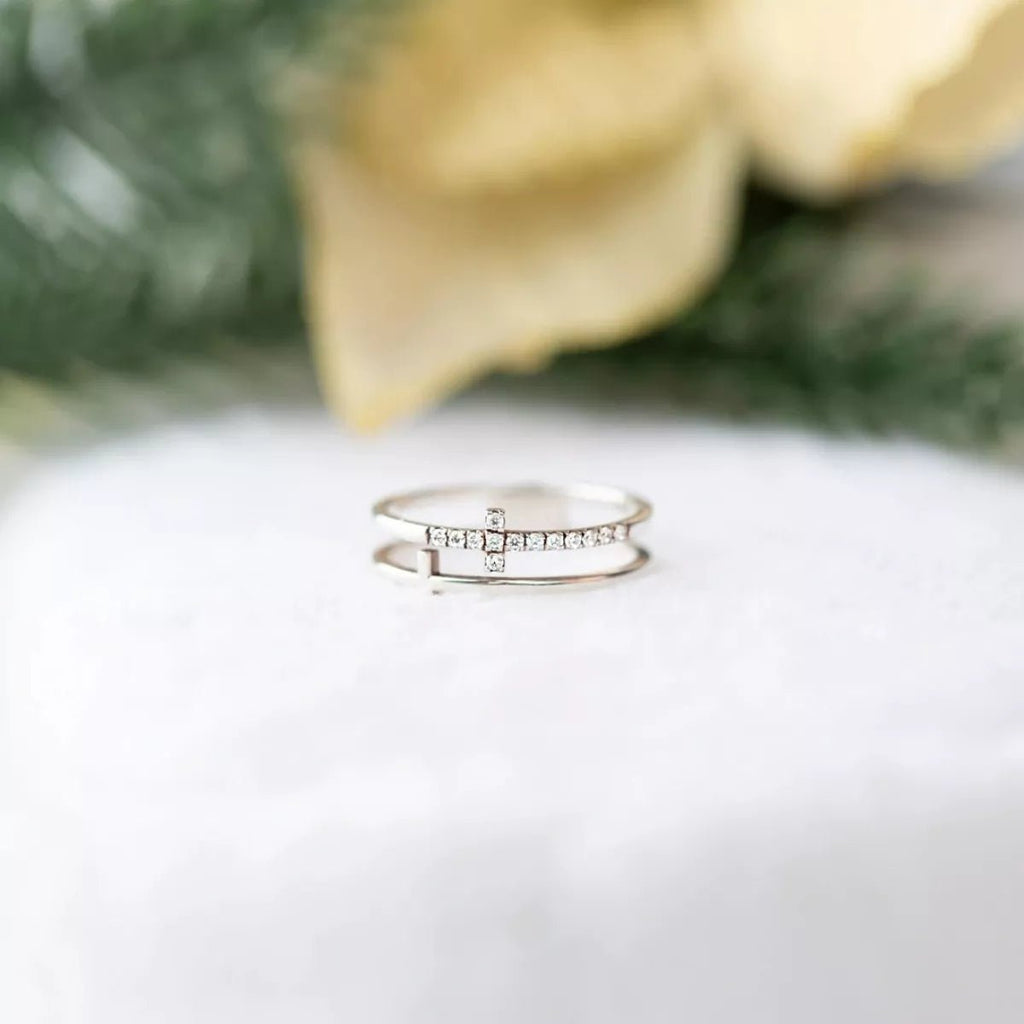 Double Band Cross Ring - Seedandsoulful