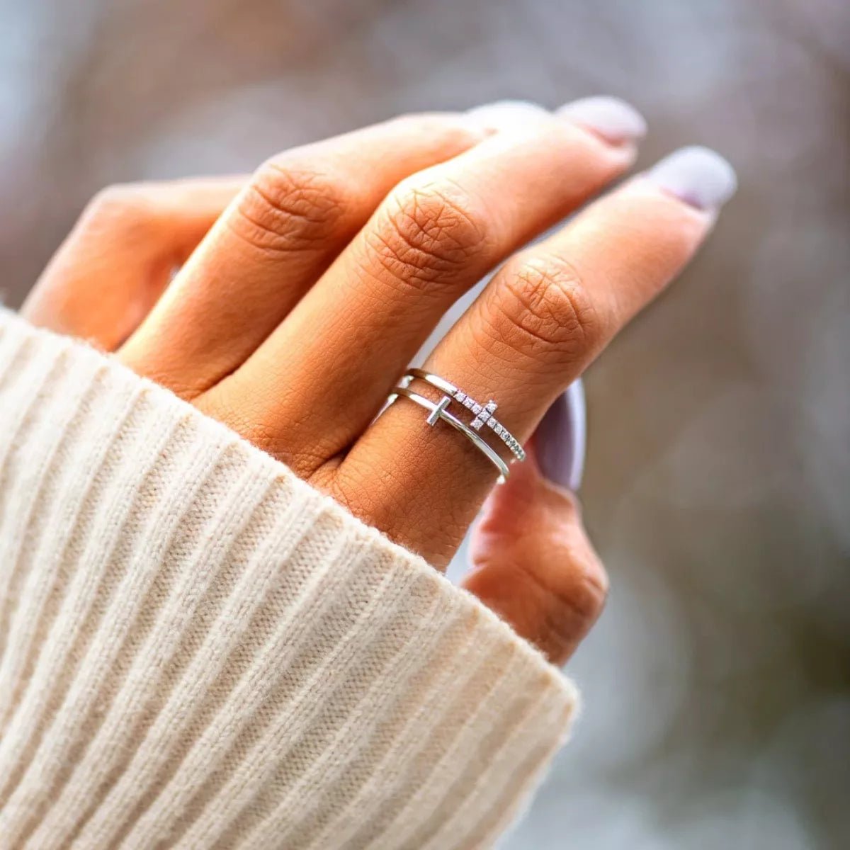 Double Band Cross Ring - Seedandsoulful