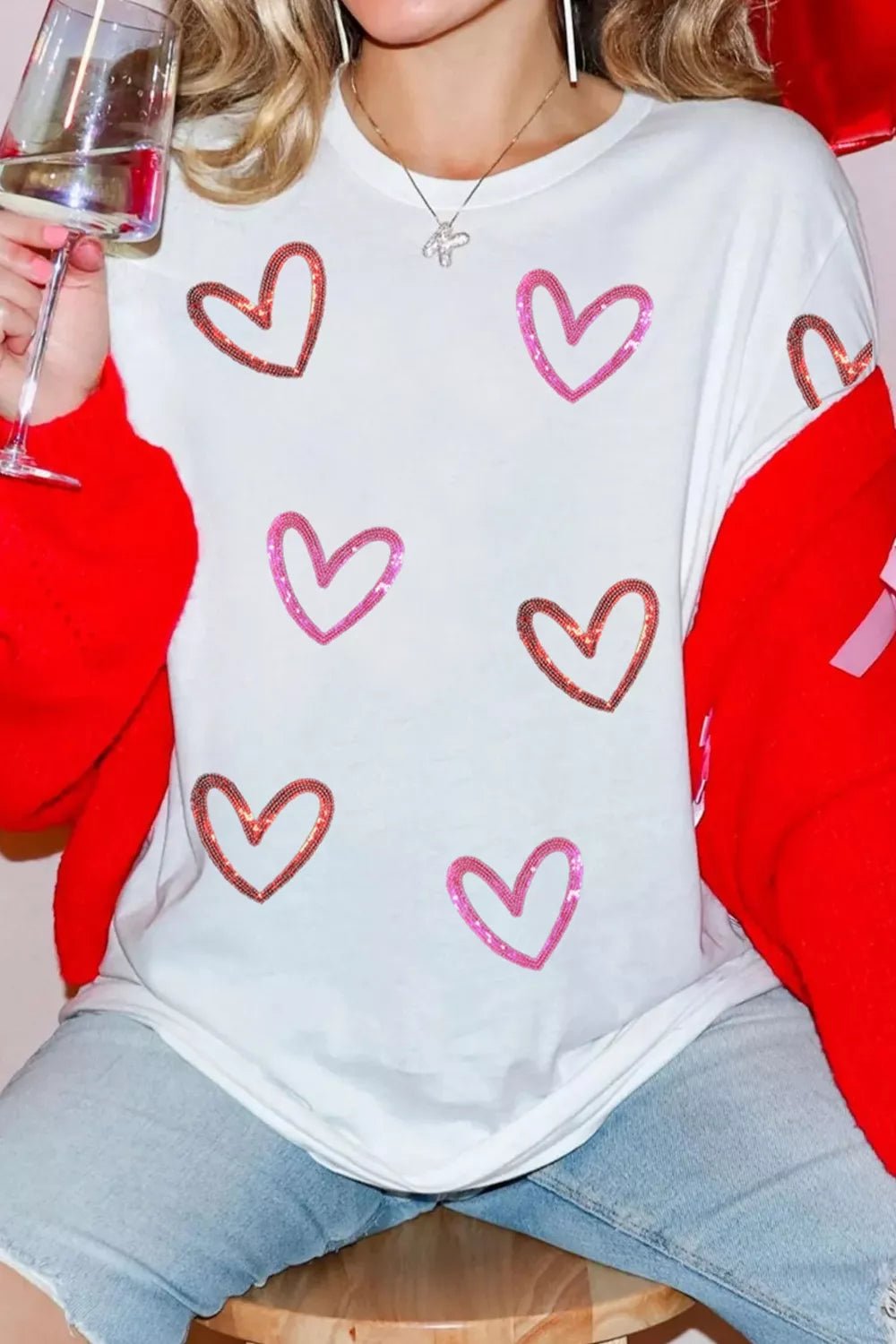 Sequin Heart Short Sleeve Casual Tee - Seedandsoulful