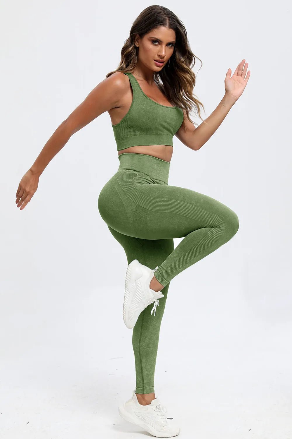 3 Piece Washed Square Neck Wide Strap Active Set - Seedandsoulful