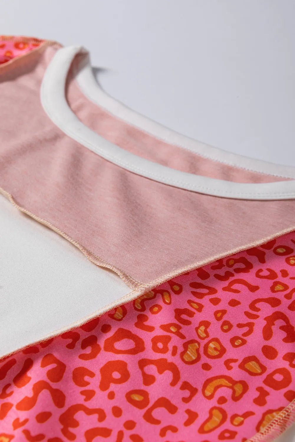 Exposed Seam Leopard Color Block Round Neck Top - Seedandsoulful