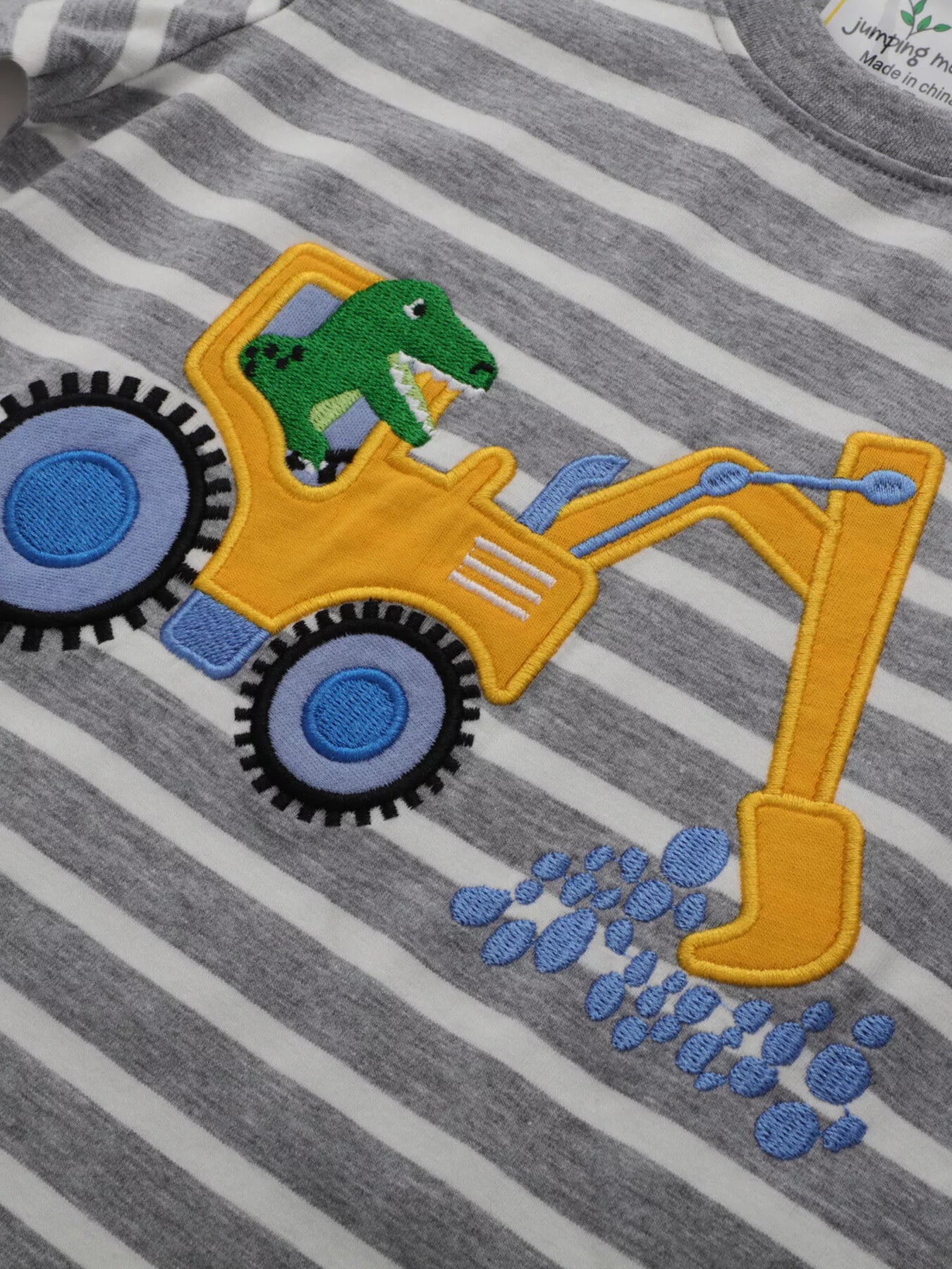 Children's Excavator Striped Round Neck T-Shirt - Seedandsoulful