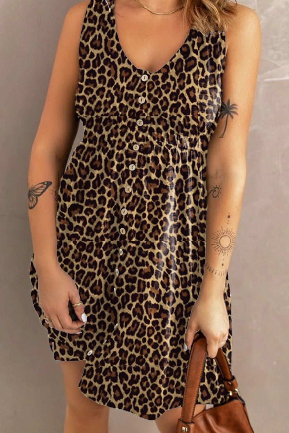 Double Take Printed Scoop Neck Sleeveless Buttoned Magic Dress with Pockets - Seedandsoulful