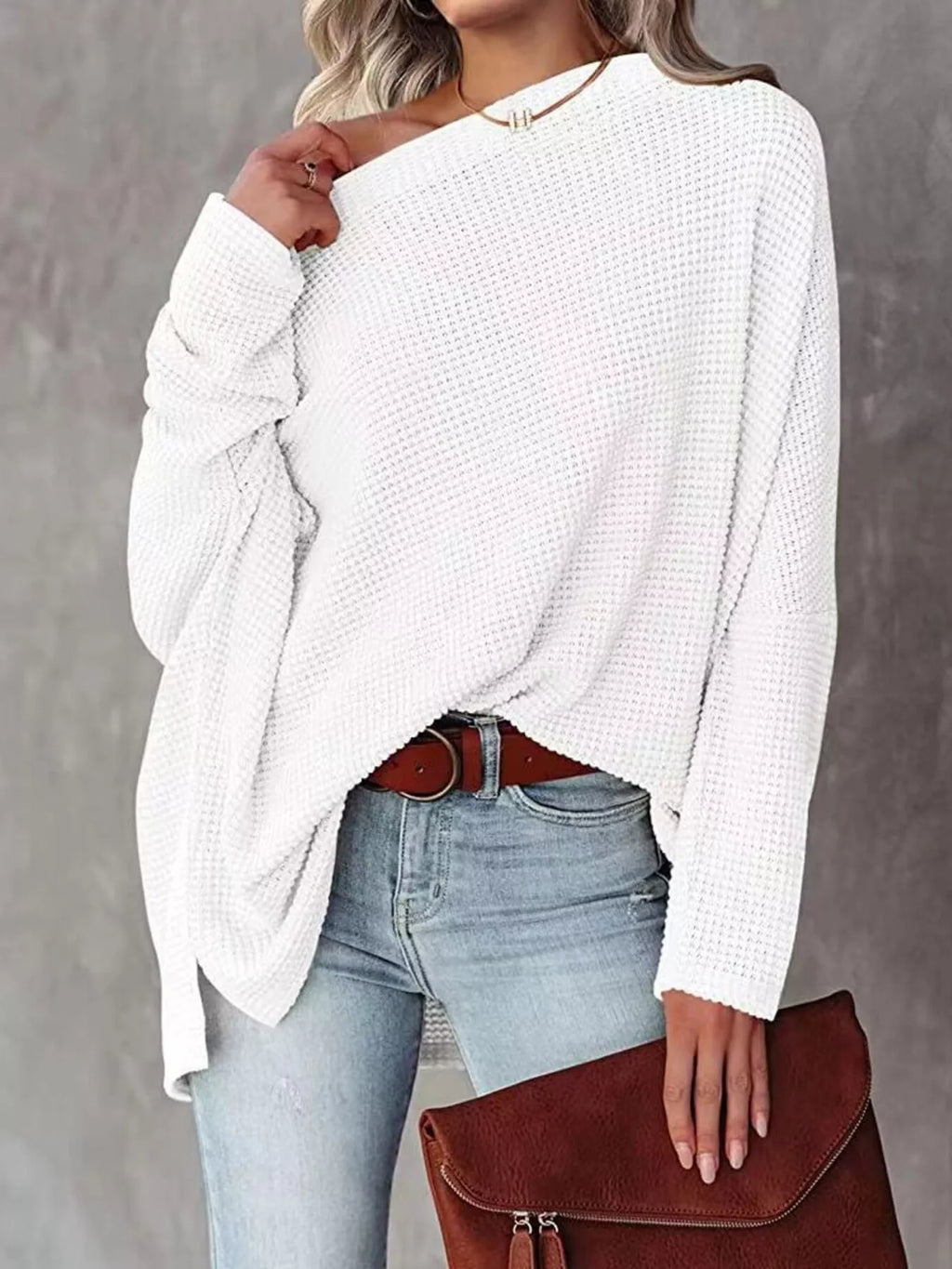 Waffle Knit Boat Neck T-Shirt - Seedandsoulful