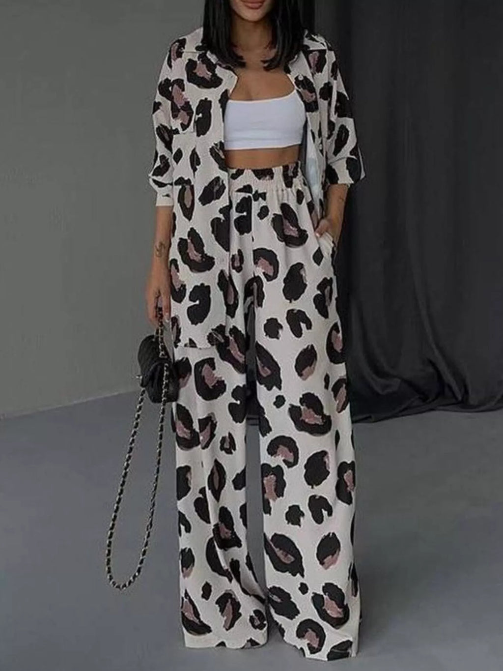 Leopard Print Relaxed Fit Shirt and Pants Two - Piece Set - Seedandsoulful