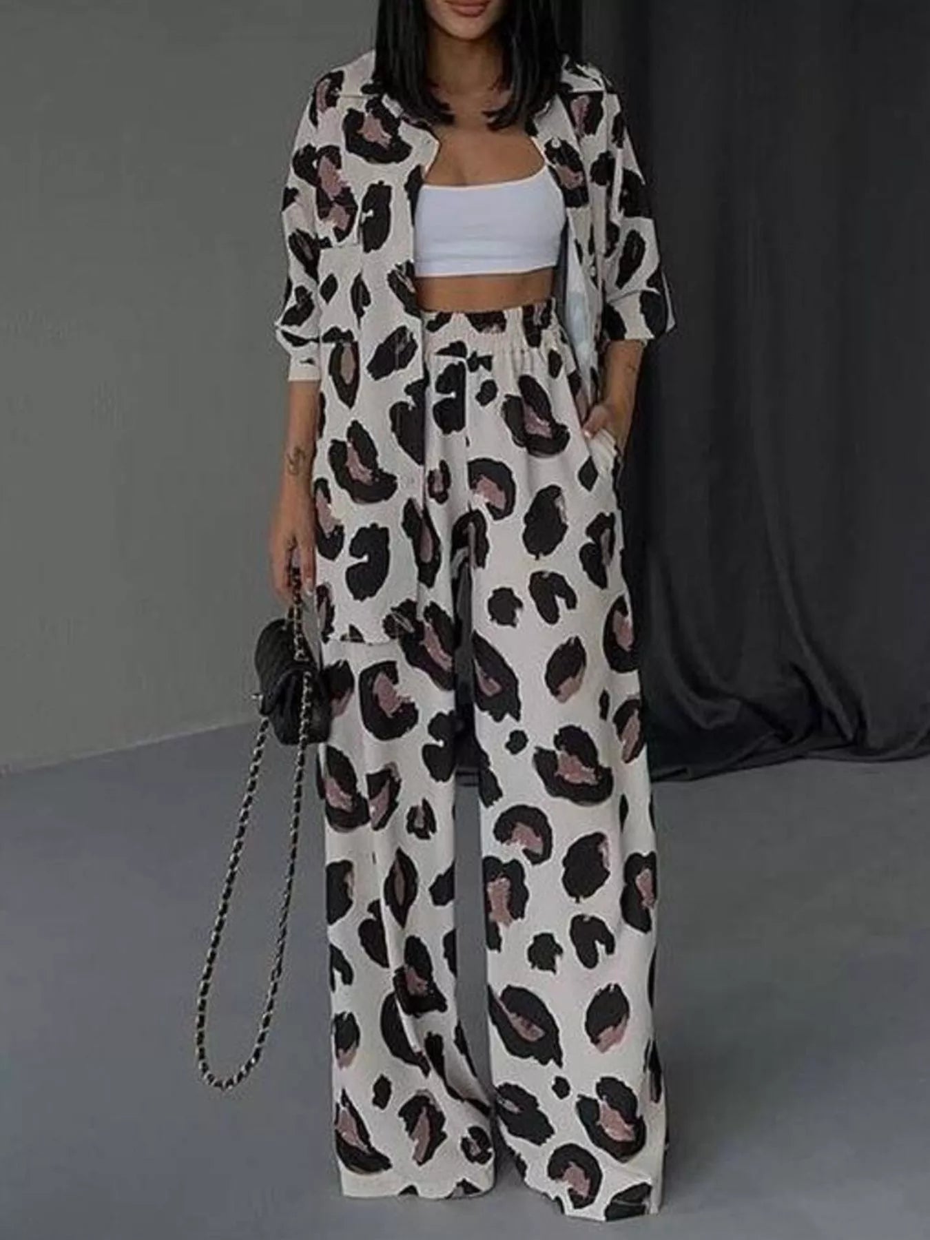 Leopard Print Relaxed Fit Shirt and Pants Two - Piece Set - Seedandsoulful