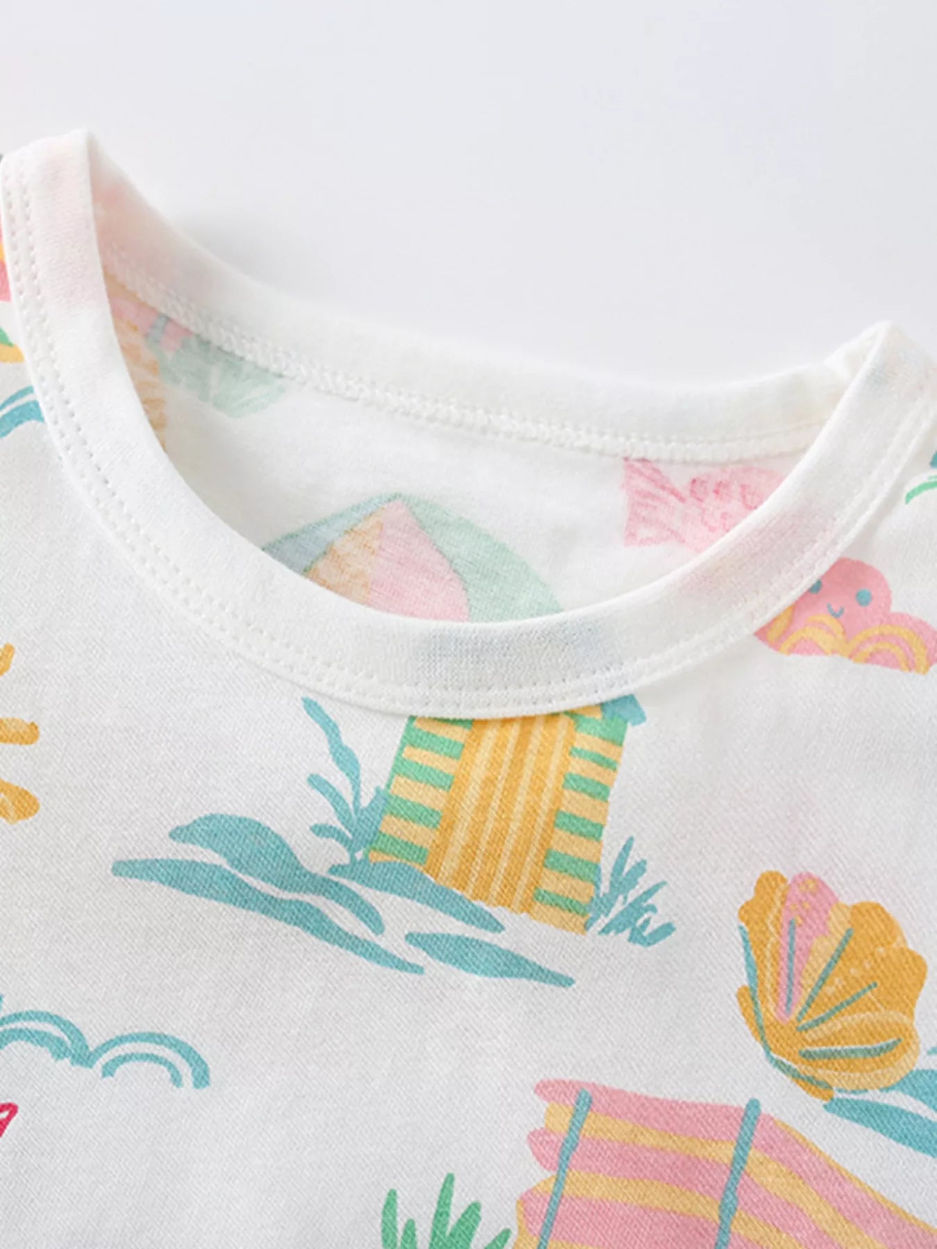 Children's Beach Print Round Neck Tee Shorts Set and - Seedandsoulful